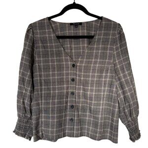 Madewell | Plaid Smocked Cuff Button Front Blouse - Size 4